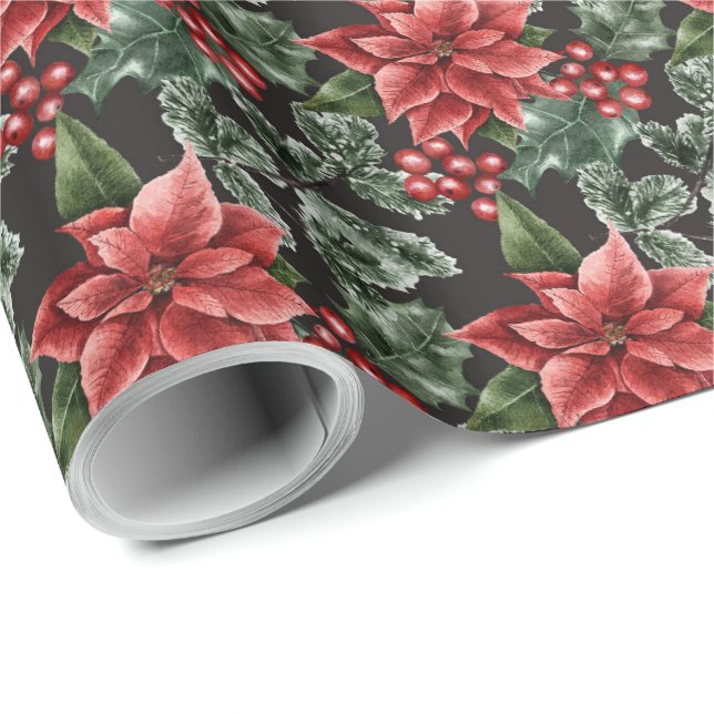 Papel De Presente Red Poinsettia — Papel de Moldagem de Natal (Ponta do rolo)