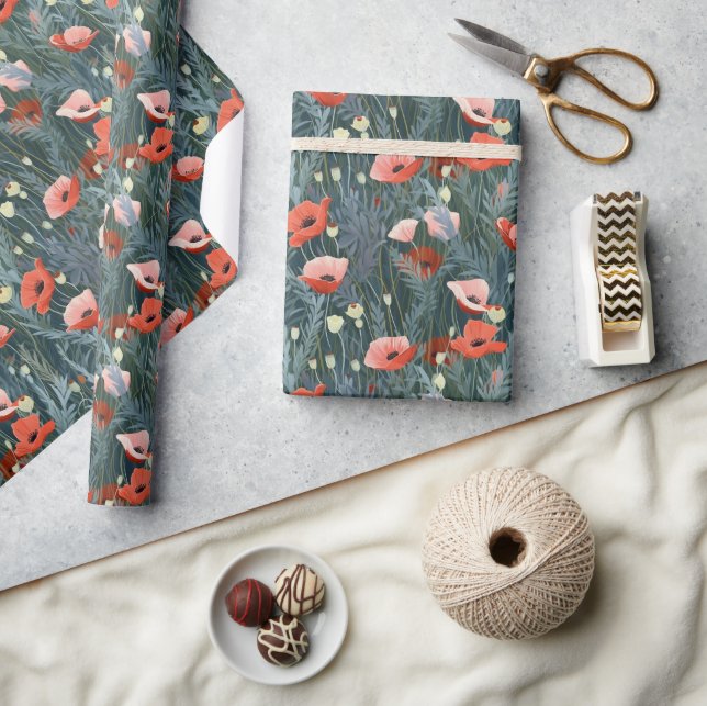 Papel De Presente Red Poppy Meadow (Artesanato)