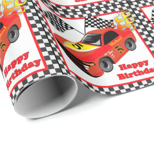Papel De Presente Red Race Car Black Check Personalize