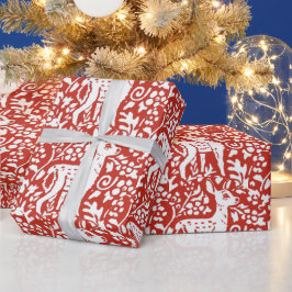 Papel De Presente Red Reindeer Fawn Woodland no inverno