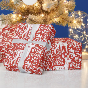 Papel De Presente Red Reindeer Fawn Woodland no inverno