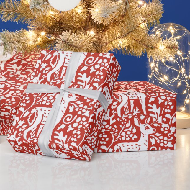 Papel De Presente Red Reindeer Fawn Woodland no inverno (Feriados)