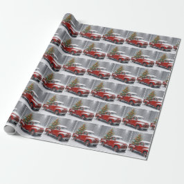 Papel De Presente Red Retro Truck With Christmas Tree