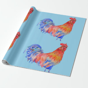 Papel De Presente Red Rooster galinha Watercolor