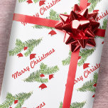 Papel De Presente Red Santa Hat Ornaments on Pine Branch Christmas<br><div class="desc">Ornamentos de Chapéu Vermelho no Papel de Molho de Natal do Pine Branch. Galhos de pinheiros com ornamentos divertidos do Papai Noel e texto de Feliz Natal.</div>