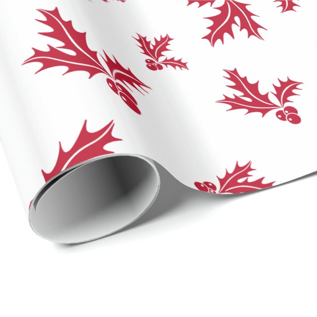 Papel De Presente Red Sprig de Holly Berries & Leaves (Ponta do rolo)