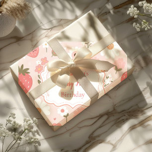 Papel De Presente Red Strawberry Berry First Party