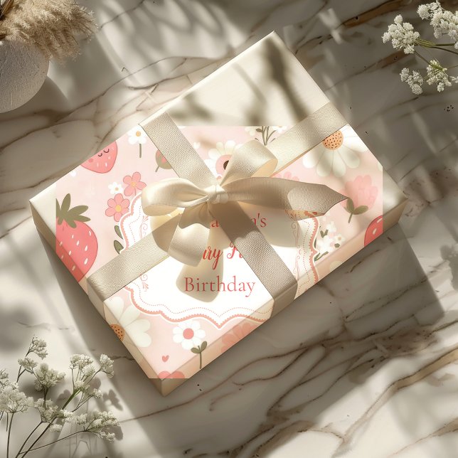 Papel De Presente Red Strawberry Berry First Party (Criador carregado)