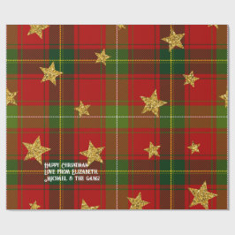 Papel De Presente Red Tartan Dourado Star Natal Personalizado