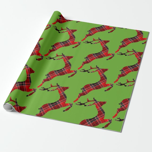 Papel De Presente Red Tartan rendeer - Natal escocês (Desenrolado)