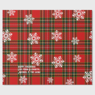 Papel De Presente Red Tartan White Floco de Neve Personalizado Natal