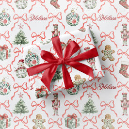 Papel De Presente Red Toile Christmas Wrapping Paper Red Bow