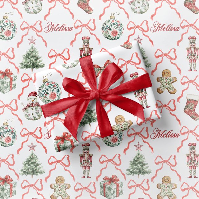 Papel De Presente Red Toile Christmas Wrapping Paper Red Bow (Criador carregado)