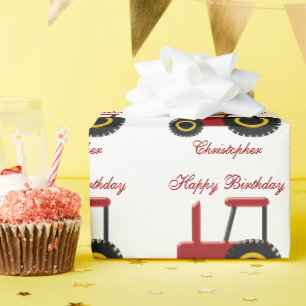 Papel De Presente Red Trator Birthday