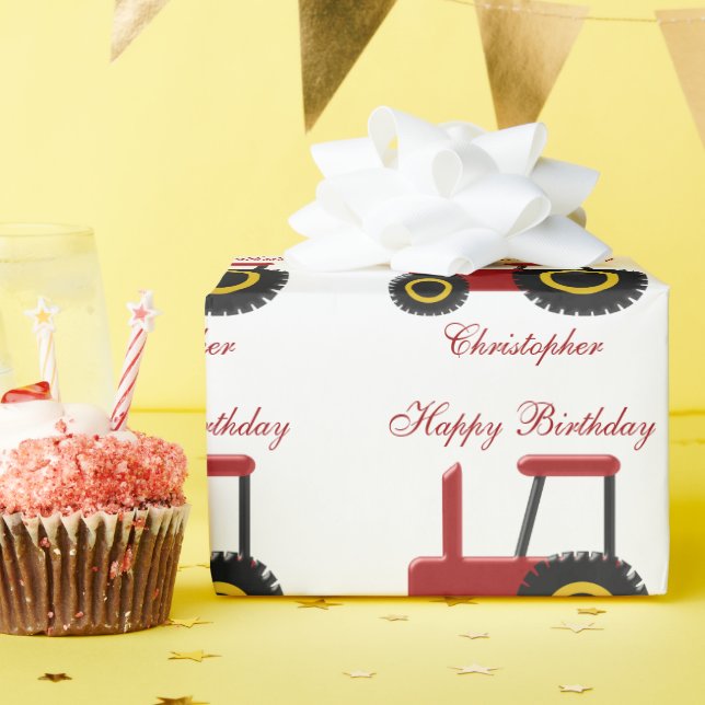 Papel De Presente Red Trator Birthday (Festa de aniversário)