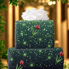 Papel De Presente Red Tulips & Green Sparkle Gradient Gorgeous 