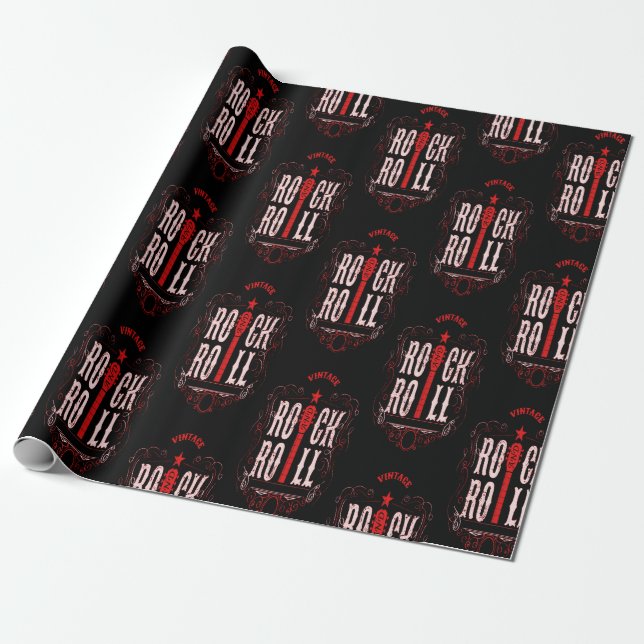 Papel De Presente Red Vintage Rock And Roll (Desenrolado)