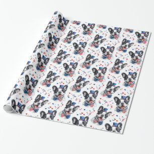 Papel De Presente Red White Blue Buldogue American Flag Stars