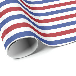 Papel De Presente Red White e Blue Stripes