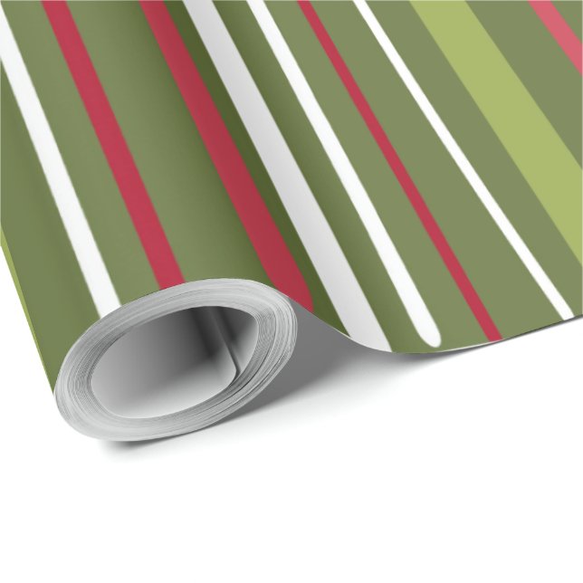 Papel De Presente Red White e Green Stripes (Ponta do rolo)