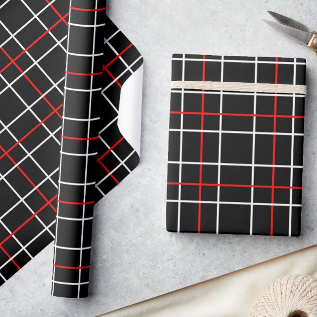 Papel De Presente Red White Graphical Lines Black Plaid Design  (Criador carregado)