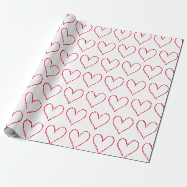 Papel De Presente Red White Hearts Dia de os namorados Pattern Love  (Desenrolado)