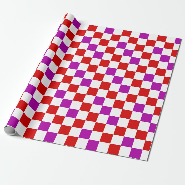 Papel De Presente Red White Purple Checkered Pattern Design  (Desenrolado)