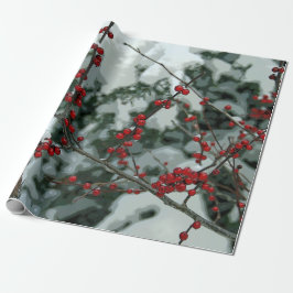 Papel De Presente Red Winter Berries Wrapay Paper