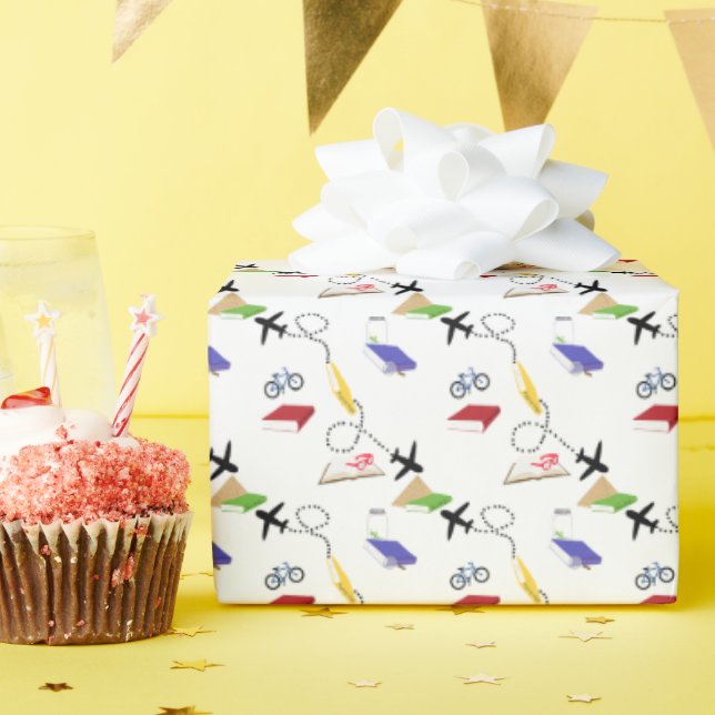 Papel De Presente Red Yellow Blue Airplane Bicycle  (Festa de aniversário)