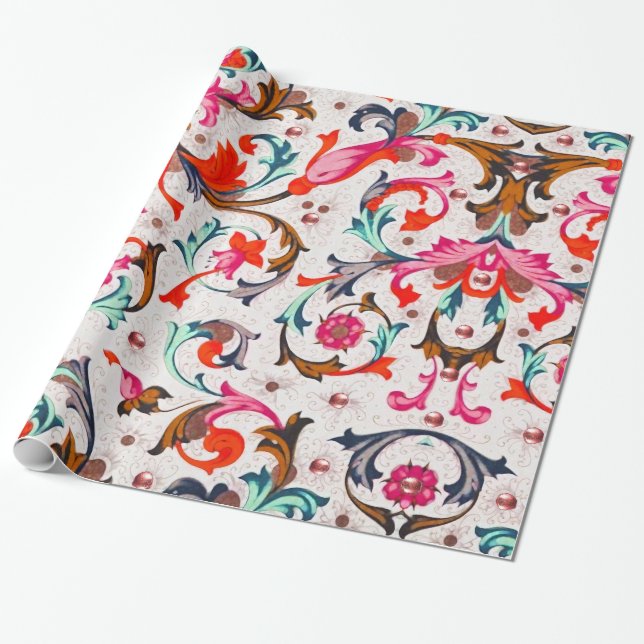 PAPEL DE PRESENTE REDAIROS FLORAIS RENASCENTISTAS FLORENTINOS, FLORE (Desenrolado)