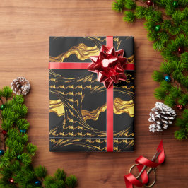 Papel De Presente Redemoinho Opulento Líquido Dourado Preto Monocrom
