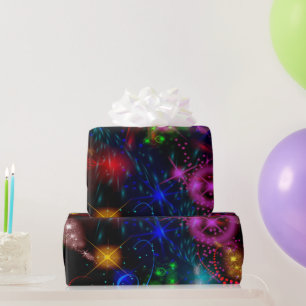 Papel De Presente Redemoinhos de Estrelas de Neon Pintura Abstrata