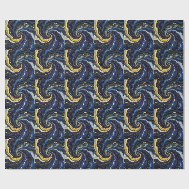 Papel De Presente Redemoinhos Vibrantes de Azul e Dourado 2 (Aberto)
