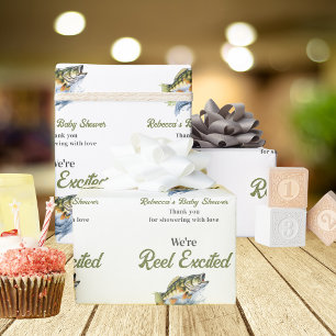 Papel De Presente Reel Excitou Grande Chá de fraldas Pescador De Pei