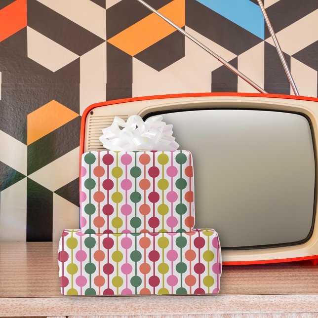 Papel De Presente Refletores Modernos Negros Cores de Natal Padrão (Criador carregado)