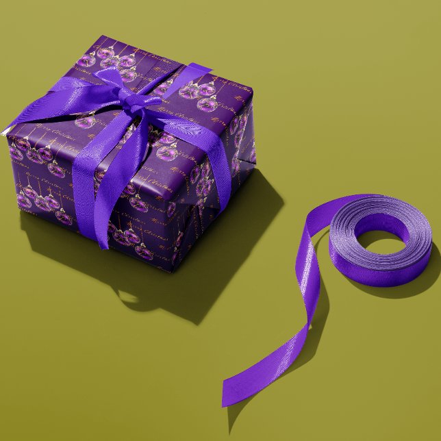 Papel De Presente Regal Purple e Dourado Feliz Natal Luxo (Elegant Bright Royal Purple and Gold Merry Christmas Gift Wrap Roll)