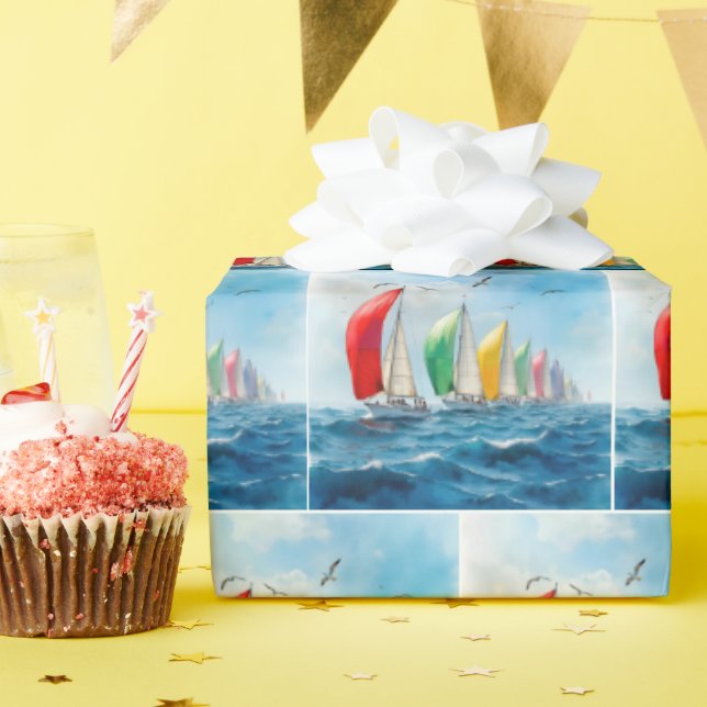 Papel De Presente Regata de Velas em Mar Alto (Festa de aniversário)