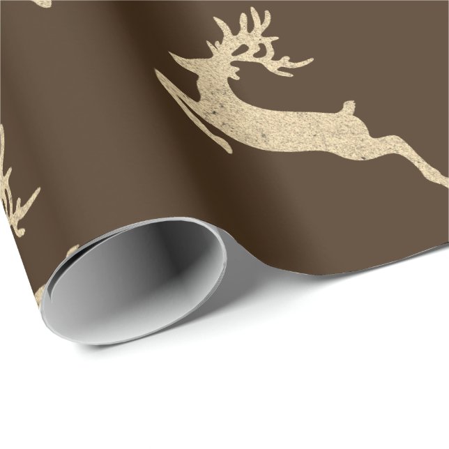 Papel De Presente Reinadeer Ano Novo Bronze Sepia Kraft Natal (Ponta do rolo)