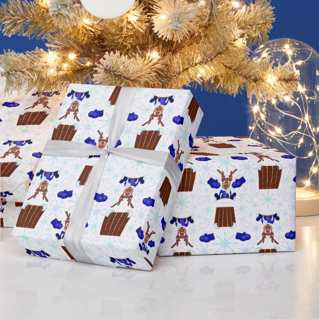 Papel De Presente Reindeador de Natal Festivo Blue Kasky (Feriados)