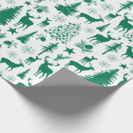 Papel De Presente Reindeador Florestal Branco E Verde