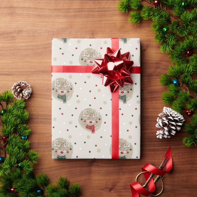 Papel De Presente Reindeer de Natal Adorável - creme (Presente de Natal)
