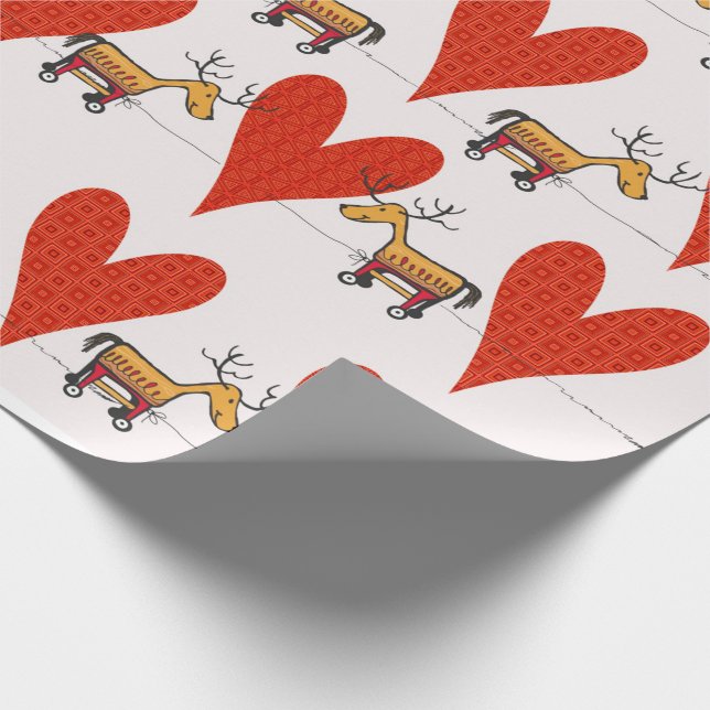 Papel De Presente Reindeer e Corações de Natal (Ponta)