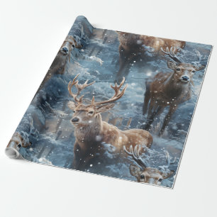 Papel De Presente Reindeer e flocos de neve