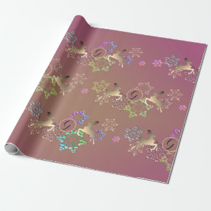 Papel De Presente Reindeer e Flocos de Neve no Mosto Roxo