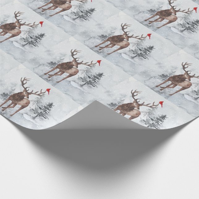 Papel De Presente Reindeer e Red Cardinal Bird Snowy Natal (Ponta)