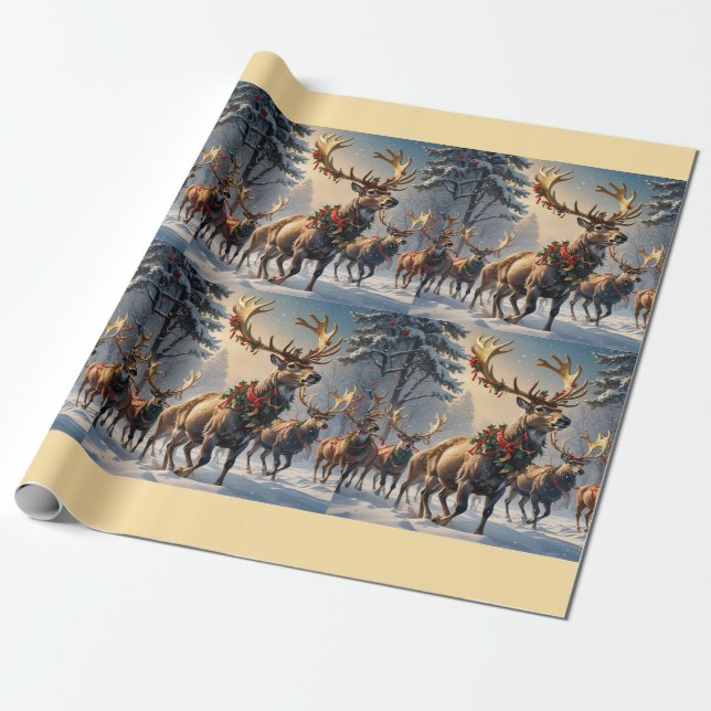 Papel De Presente Reindeer majestoso em uma terra maravilhosa de inv (Desenrolado)