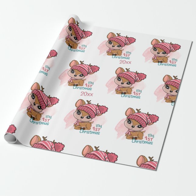 Papel De Presente Reindeer, Meu Primeiro Natal (Desenrolado)