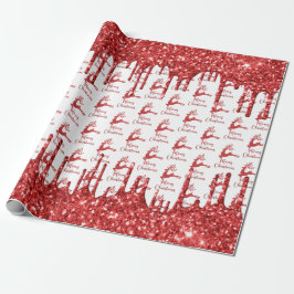 Papel De Presente Reindeer Red Glitter - Feliz Natal