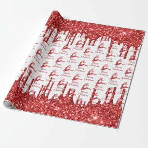 Papel De Presente Reindeer Red Glitter - Feliz Natal