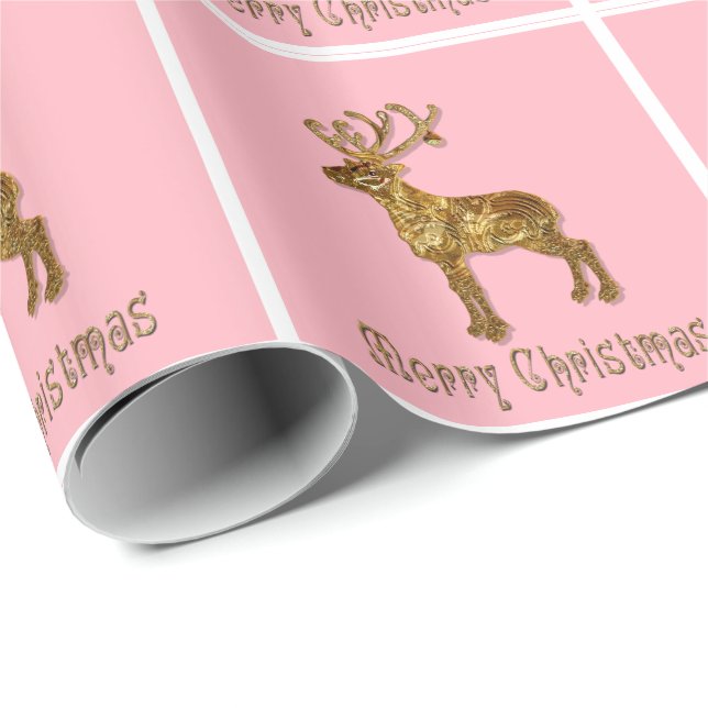 Papel De Presente Reindeer Rosa Natal Glossy (Ponta do rolo)